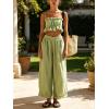 image:imageCHARTOU Summer Cotton Linen Pants Women Elastic High Waist Balloon Wide Leg Palazzo Trousers with PocketsGreen