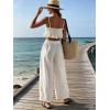 image:imageCHARTOU Summer Cotton Linen Pants Women Elastic High Waist Balloon Wide Leg Palazzo Trousers with PocketsWhite