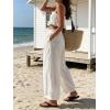 image:imageCHARTOU Summer Cotton Linen Pants Women Elastic High Waist Balloon Wide Leg Palazzo Trousers with PocketsWhite