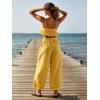 image:imageCHARTOU Summer Cotton Linen Pants Women Elastic High Waist Balloon Wide Leg Palazzo Trousers with PocketsYellow