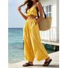 image:imageCHARTOU Summer Cotton Linen Pants Women Elastic High Waist Balloon Wide Leg Palazzo Trousers with PocketsYellow