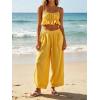 image:imageCHARTOU Summer Cotton Linen Pants Women Elastic High Waist Balloon Wide Leg Palazzo Trousers with PocketsYellow