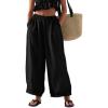 image:imageCHARTOU Summer Cotton Linen Pants Women Elastic High Waist Balloon Wide Leg Palazzo Trousers with PocketsBlack