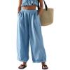 image:imageCHARTOU Summer Cotton Linen Pants Women Elastic High Waist Balloon Wide Leg Palazzo Trousers with PocketsBlue