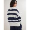 image:imageCHARTOU Quarter Zip Pullover Sweater for Women Color Block Striped Oversized Knitted Sweatshirt Jumper TopsNavy