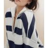 image:imageCHARTOU Quarter Zip Pullover Sweater for Women Color Block Striped Oversized Knitted Sweatshirt Jumper TopsNavy