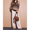 image:imageCHARTOU Women Color Block Striped Pullover Sweater Lapel Mock Neck Half Button Long Sleeve Knit Jumper TopsMulticolour