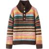 image:imageCHARTOU Women Color Block Striped Pullover Sweater Lapel Mock Neck Half Button Long Sleeve Knit Jumper TopsMulticolour