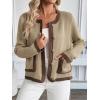 image:imageCHARTOU Women Contrast Trim Crop Cardigan Sweaters Fall Elegant Dressy Sweater CoatKhaki