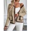 image:imageCHARTOU Women Contrast Trim Crop Cardigan Sweaters Fall Elegant Dressy Sweater CoatKhaki