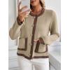 image:imageCHARTOU Women Contrast Trim Crop Cardigan Sweaters Fall Elegant Dressy Sweater CoatKhaki