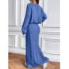 image:imageCHARTOU Women Fall Skirt Sets Two Piece Outfits Cable Knit Cropped Sweater Matching Maxi Long SkirtsBlue