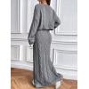 image:imageCHARTOU Women Fall Skirt Sets Two Piece Outfits Cable Knit Cropped Sweater Matching Maxi Long SkirtsGrey