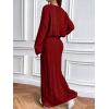 image:imageCHARTOU Women Fall Skirt Sets Two Piece Outfits Cable Knit Cropped Sweater Matching Maxi Long SkirtsWine