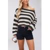 image:imageCHARTOU Women Stripes Cropped Knitted Sweater Fall 2025 Oversized Color Block Long Sleeve Pullover Jumper TopsBlack