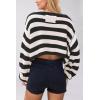image:imageCHARTOU Women Stripes Cropped Knitted Sweater Fall 2025 Oversized Color Block Long Sleeve Pullover Jumper TopsBlack