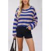 image:imageCHARTOU Women Stripes Cropped Knitted Sweater Fall 2025 Oversized Color Block Long Sleeve Pullover Jumper TopsBlue