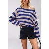 image:imageCHARTOU Women Stripes Cropped Knitted Sweater Fall 2025 Oversized Color Block Long Sleeve Pullover Jumper TopsBlue