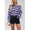 image:imageCHARTOU Women Stripes Cropped Knitted Sweater Fall 2025 Oversized Color Block Long Sleeve Pullover Jumper TopsBlue