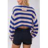 image:imageCHARTOU Women Stripes Cropped Knitted Sweater Fall 2025 Oversized Color Block Long Sleeve Pullover Jumper TopsBlue