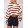 image:imageCHARTOU Women Stripes Cropped Knitted Sweater Fall 2025 Oversized Color Block Long Sleeve Pullover Jumper TopsCoffee