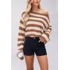 image:imageCHARTOU Women Stripes Cropped Knitted Sweater Fall 2025 Oversized Color Block Long Sleeve Pullover Jumper TopsCoffee