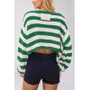 image:imageCHARTOU Women Stripes Cropped Knitted Sweater Fall 2025 Oversized Color Block Long Sleeve Pullover Jumper TopsGreen