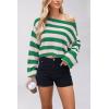 image:imageCHARTOU Women Stripes Cropped Knitted Sweater Fall 2025 Oversized Color Block Long Sleeve Pullover Jumper TopsGreen