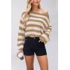 image:imageCHARTOU Women Stripes Cropped Knitted Sweater Fall 2025 Oversized Color Block Long Sleeve Pullover Jumper TopsKhaki