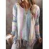 image:imageCHARTOU Womens 2025 Striped Sweater Fall Overszied Pullover Sweater Lightweight Color Block Fringe Knit TopMulticolor