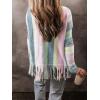 image:imageCHARTOU Womens 2025 Striped Sweater Fall Overszied Pullover Sweater Lightweight Color Block Fringe Knit TopMulticolor