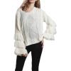 image:imageCHARTOU Womens Dressy Loose Knitted Flared Sleeve Tassel Fringe Sweater PulloverApricot