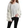 image:imageCHARTOU Womens Dressy Loose Knitted Flared Sleeve Tassel Fringe Sweater PulloverApricot