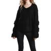 image:imageCHARTOU Womens Dressy Loose Knitted Flared Sleeve Tassel Fringe Sweater PulloverBlack
