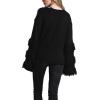 image:imageCHARTOU Womens Dressy Loose Knitted Flared Sleeve Tassel Fringe Sweater PulloverBlack