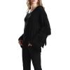 image:imageCHARTOU Womens Dressy Loose Knitted Flared Sleeve Tassel Fringe Sweater PulloverBlack