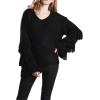 image:imageCHARTOU Womens Dressy Loose Knitted Flared Sleeve Tassel Fringe Sweater PulloverBlack