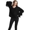 image:imageCHARTOU Womens Dressy Loose Knitted Flared Sleeve Tassel Fringe Sweater PulloverBlack
