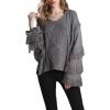 image:imageCHARTOU Womens Dressy Loose Knitted Flared Sleeve Tassel Fringe Sweater PulloverGrey