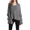 image:imageCHARTOU Womens Dressy Loose Knitted Flared Sleeve Tassel Fringe Sweater PulloverGrey
