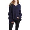 image:imageCHARTOU Womens Dressy Loose Knitted Flared Sleeve Tassel Fringe Sweater PulloverNavy