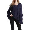 image:imageCHARTOU Womens Dressy Loose Knitted Flared Sleeve Tassel Fringe Sweater PulloverNavy