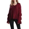 image:imageCHARTOU Womens Dressy Loose Knitted Flared Sleeve Tassel Fringe Sweater PulloverRed