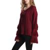 image:imageCHARTOU Womens Dressy Loose Knitted Flared Sleeve Tassel Fringe Sweater PulloverRed