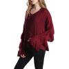 image:imageCHARTOU Womens Dressy Loose Knitted Flared Sleeve Tassel Fringe Sweater PulloverRed