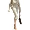 image:imageCHARTOU Womens Elegant 2 Pieces Sweater Outfits Open Front Cardigan and Bodycon Skirt SetsApricot