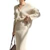 image:imageCHARTOU Womens Elegant 2 Pieces Sweater Outfits Open Front Cardigan and Bodycon Skirt SetsApricot