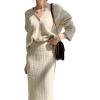 image:imageCHARTOU Womens Elegant 2 Pieces Sweater Outfits Open Front Cardigan and Bodycon Skirt SetsApricot