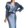 image:imageCHARTOU Womens Elegant 2 Pieces Sweater Outfits Open Front Cardigan and Bodycon Skirt SetsBlue