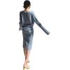 image:imageCHARTOU Womens Elegant 2 Pieces Sweater Outfits Open Front Cardigan and Bodycon Skirt SetsBlue